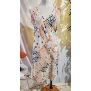 Vtg CIO 90s Y2K Faux Wrap Surplice Patchwork Floral Midi Dress Size L Fairy Boho